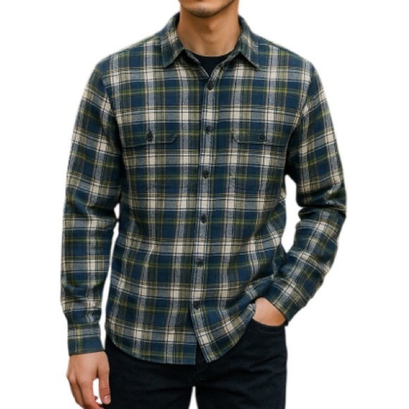 Abercrombie & Fitch Mens Plaid Flannel Button Down Shirt Blue Green Tartan L - Picture 1 of 15